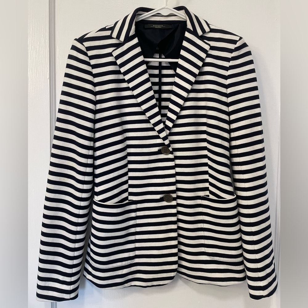 MaxMara Weekend Elica Stripe Jersey Jacket Navy White Lightweight Cotton Blazer